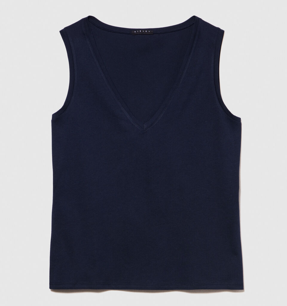 Tank top in 100% cotton - women's tops - Dark Blue | Sisley image number 6
